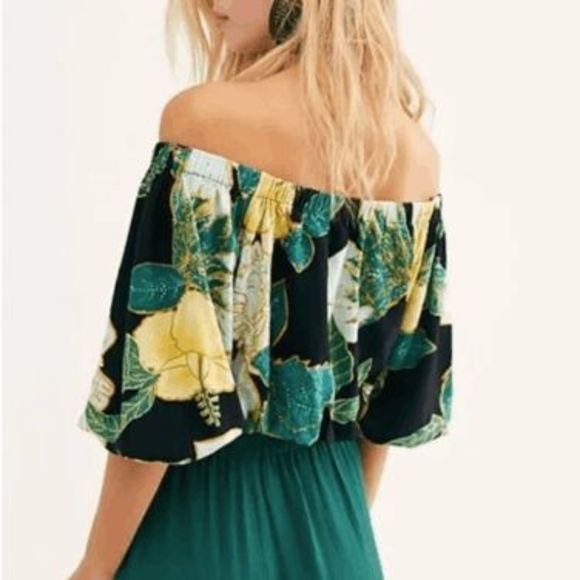 Free People NWT Electric Day Floral Cropped Top Emerald Green Sz Medium, MP $88 - Picture 7 of 11